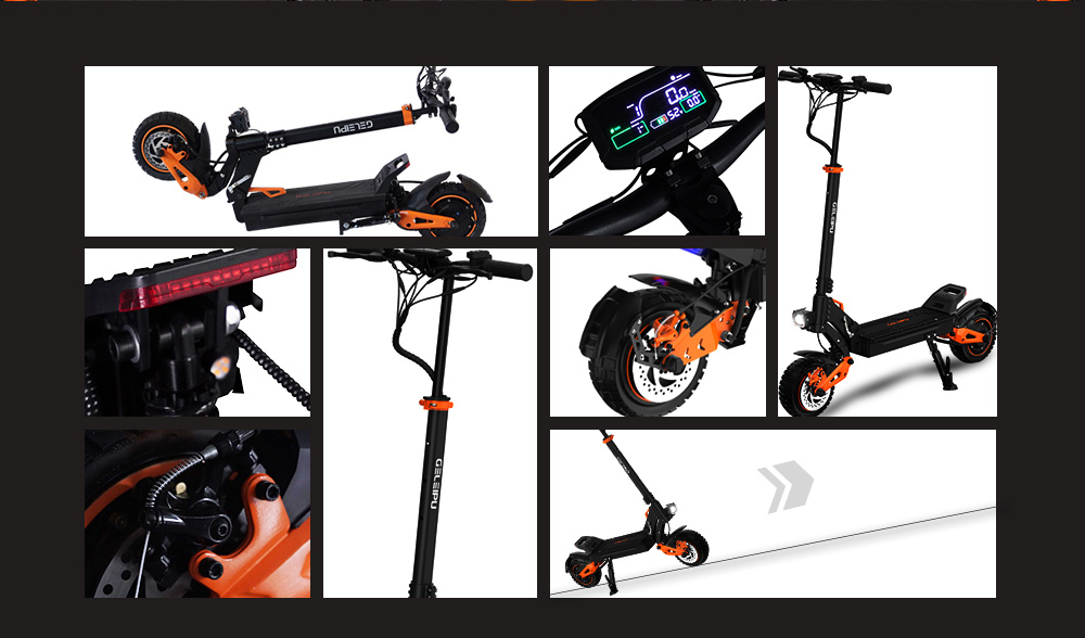 GELEIPU Z1 Pro Elektromos Roller, 1200W*2 Motor, 52V 20Ah Akkumul&aacute;tor, 10 colos Gumiabroncsok, 65km/h Max. Sebess&eacute;g, 70km Hat&oacute;t&aacute;vols&aacute;g, Dupla Mechanikus T&aacute;rcsaf&eacute;k, N&eacute;gykaros Leng&eacute;scsillap&iacute;t&oacute;