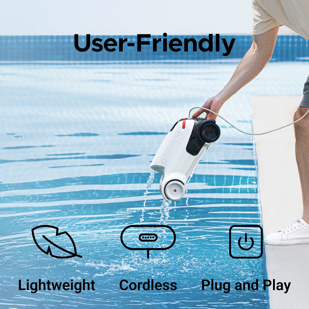 Refurbished Genkinno P2 Cordless Robotic Pool Vacuum Cleaner, 70W Suction, 120 Mins Runtime, AdaptiveNav Path Planning, AdaptiveSuc Technology, APP Remote Control,  for Above/In-Ground Flat Pools - Grey