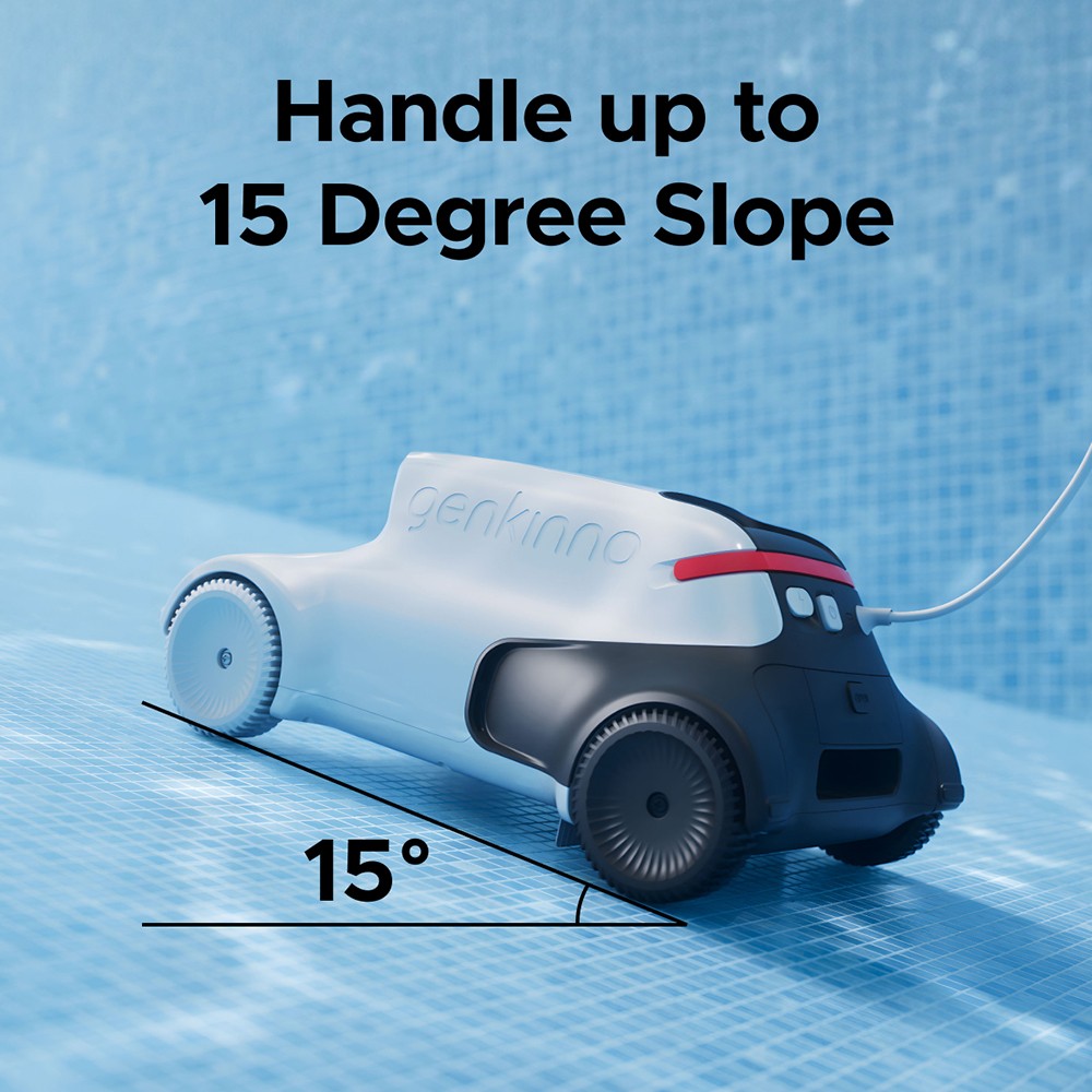 Refurbished Genkinno P2 Cordless Robotic Pool Vacuum Cleaner, 70W Suction, 120 Mins Runtime, AdaptiveNav Path Planning, AdaptiveSuc Technology, APP Remote Control,  for Above/In-Ground Flat Pools - Grey