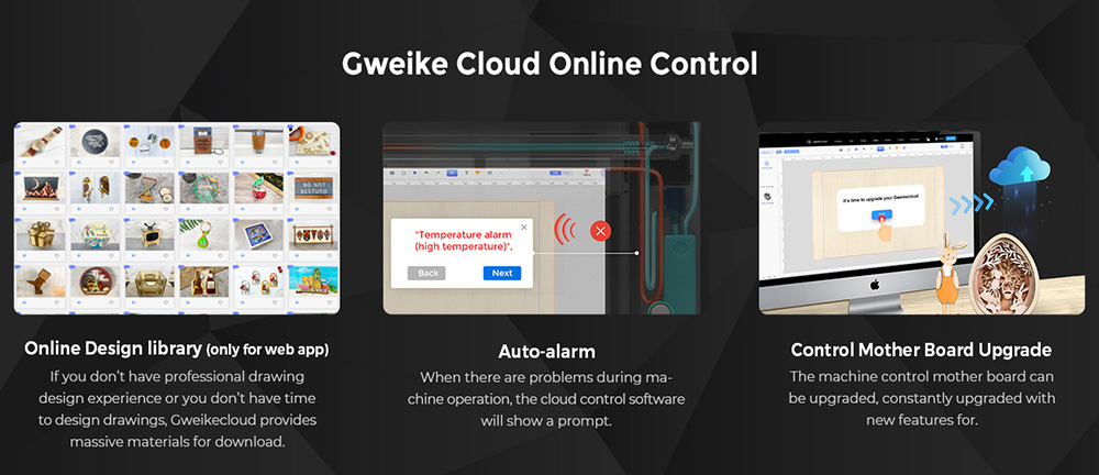 Gweike Cloud Pro 55W CO₂ Lasergravierer mit Drehrolle, Autofokus, 600 mm/s Geschwindigkeit, 0,025mm Pr&auml;zision, 510x300mm Arbeitsbereich, kompatibel mit Holz / Metall / transparentem Acryl / Leder