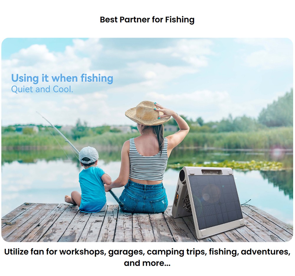 ITEHIL ITSPF Tragbarer Solarventilator & Powerbank, 10000mAh Akku, 4 Geschwindigkeitsstufen, 1700 U/min, drehbar & Timer, Solar- & USB-C-Ladefunktion f&uuml;r Camping & netzunabh&auml;ngigen Einsatz