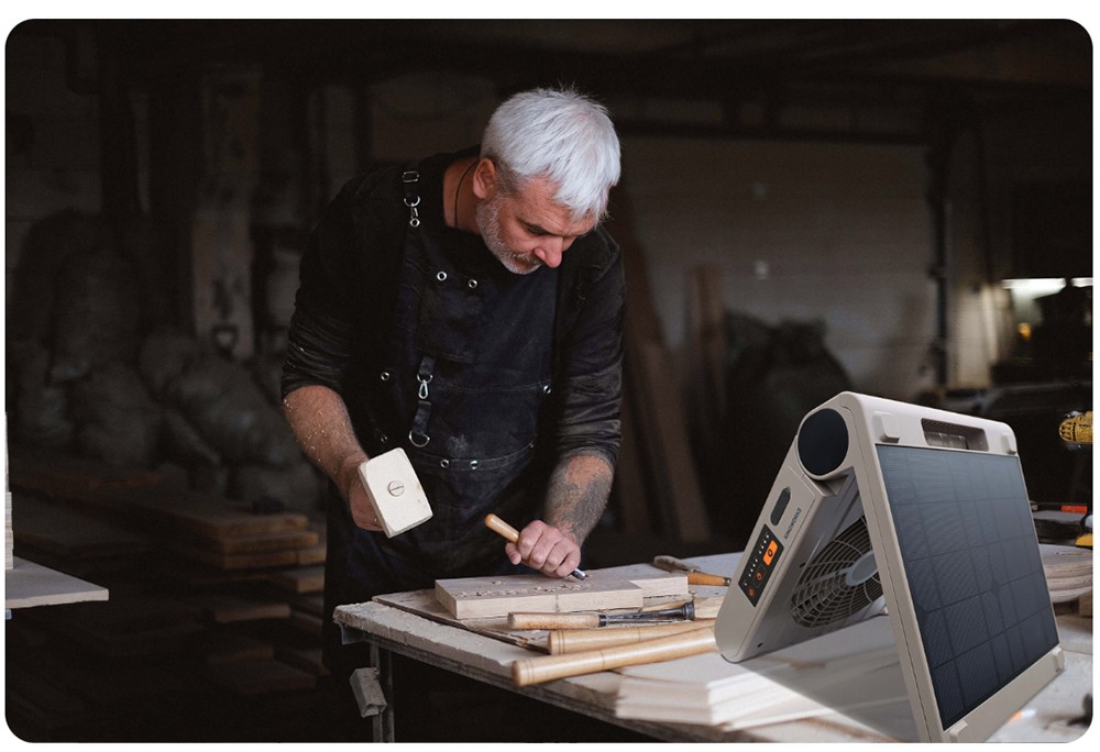 ITEHIL ITSPF Tragbarer Solarventilator & Powerbank, 10000mAh Akku, 4 Geschwindigkeitsstufen, 1700 U/min, drehbar & Timer, Solar- & USB-C-Ladefunktion f&uuml;r Camping & netzunabh&auml;ngigen Einsatz