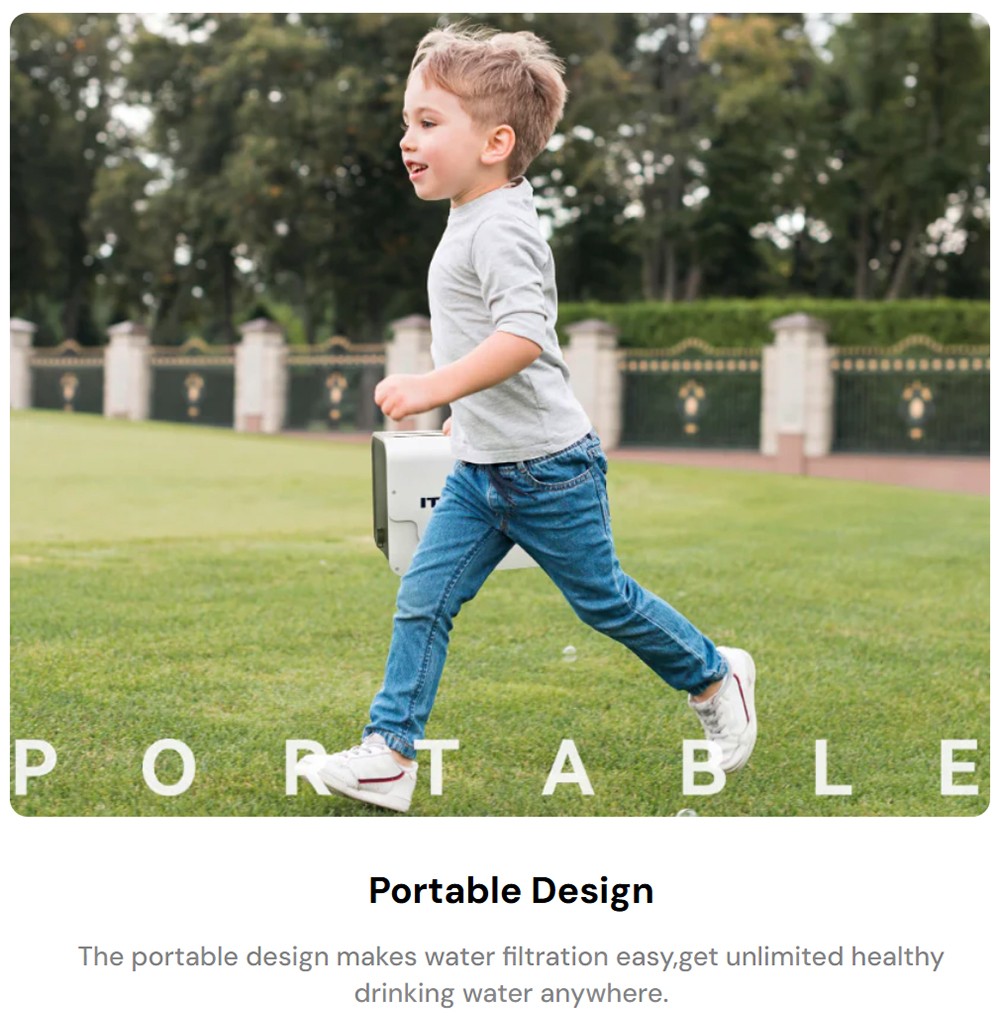 ITEHIL ITS100G-HW Portable Water Purifier with RO & Hybrid Filter, 500ml/min Flow, 9-Gal Output, 0.0001&mu;m Purification, Dual 6000mAh Battery, 600-800 Gal RO Lifespan