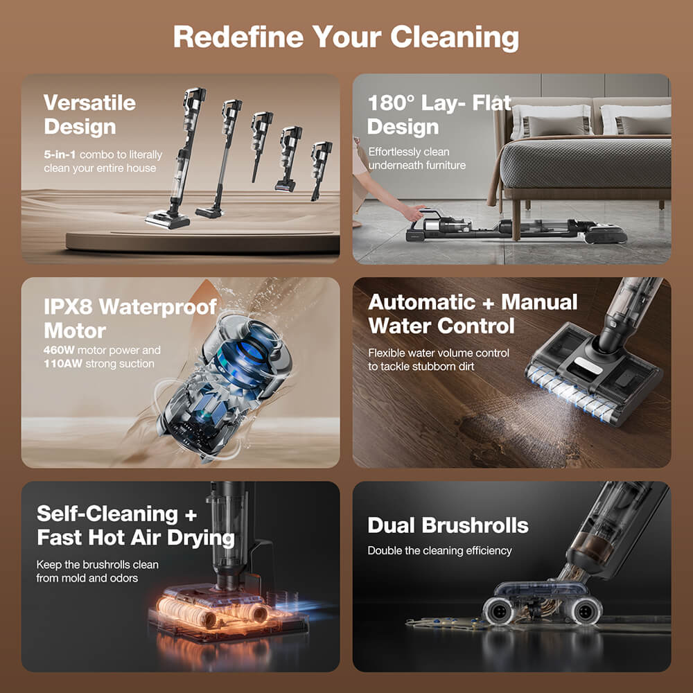 Refurbished JIMMY PW11 Pro Max 5-in-1 Cordless Vacuum & Washer, 460W Strong Power, Double Cleaning, Hot Air Fast Dry, LED Screen, 180&deg; Lay Flat Design, Dual Roller Brushes, For Hard Floors, Pet Hair and the Whole House, Silver-Black Color