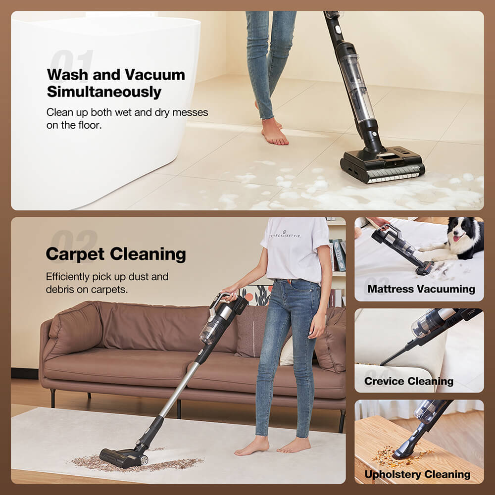 Refurbished JIMMY PW11 Pro Max 5-in-1 Cordless Vacuum & Washer, 460W Strong Power, Double Cleaning, Hot Air Fast Dry, LED Screen, 180&deg; Lay Flat Design, Dual Roller Brushes, For Hard Floors, Pet Hair and the Whole House, Silver-Black Color