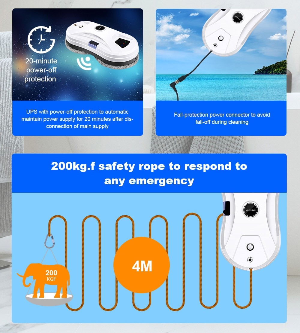 Refurbished Liectroux YW610 Robot Window Vacuum Cleaner, Single Water Spray, 2800Pa Suction, 30ml Water Tank, Border Detection, Remote Control, 20min Power Failure Protection