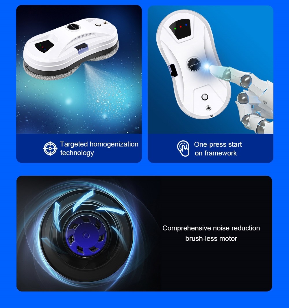 Refurbished Liectroux YW610 Robot Window Vacuum Cleaner, Single Water Spray, 2800Pa Suction, 30ml Water Tank, Border Detection, Remote Control, 20min Power Failure Protection