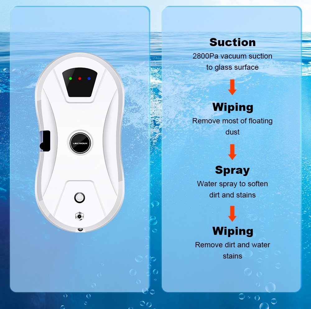 Refurbished Liectroux YW610 Robot Window Vacuum Cleaner, Single Water Spray, 2800Pa Suction, 30ml Water Tank, Border Detection, Remote Control, 20min Power Failure Protection