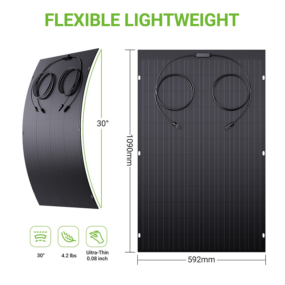 LIONSHEE LS-SP120 120W-os flexibilis napelem 2 db, 18,66%-os hat&aacute;sfok, 2 mm-es ultrav&eacute;kony, 30&deg;-ban hajl&iacute;that&oacute;, IP67 v&iacute;z&aacute;ll&oacute;, lak&oacute;kocsihoz/haj&oacute;hoz/tetőt&eacute;rbe/kempingez&eacute;shez