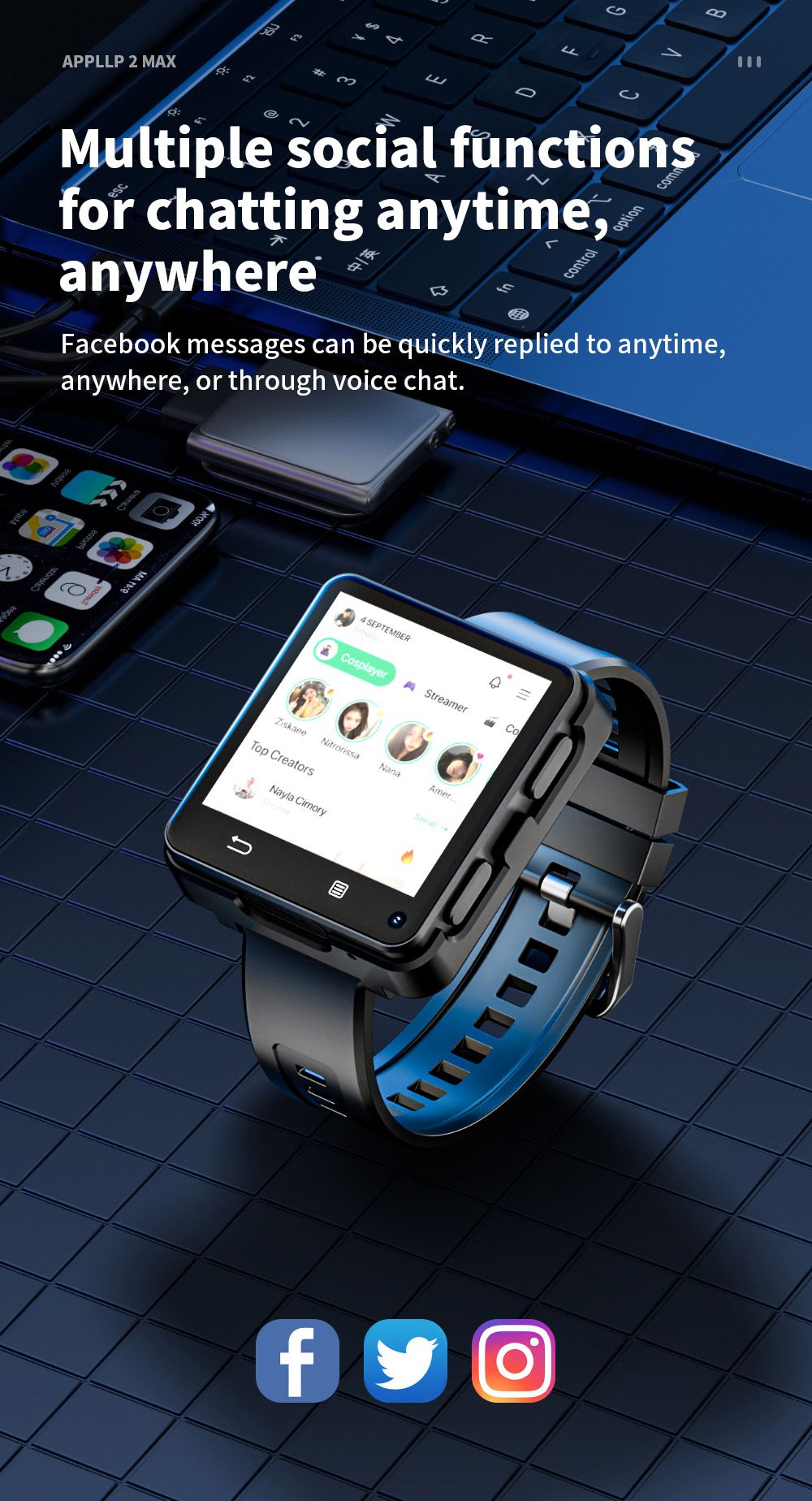 LOKMAT APPLLP 2 MAX Abnehmbare Smartwatch, 4 GB RAM, 64 GB ROM, 2,64-Zoll-Bildschirm, Android 11, unterst&uuml;tzt 4G/5G-SIM, Bluetooth-Verbindung, GPS-Ortung, 1200-mAh-Akku