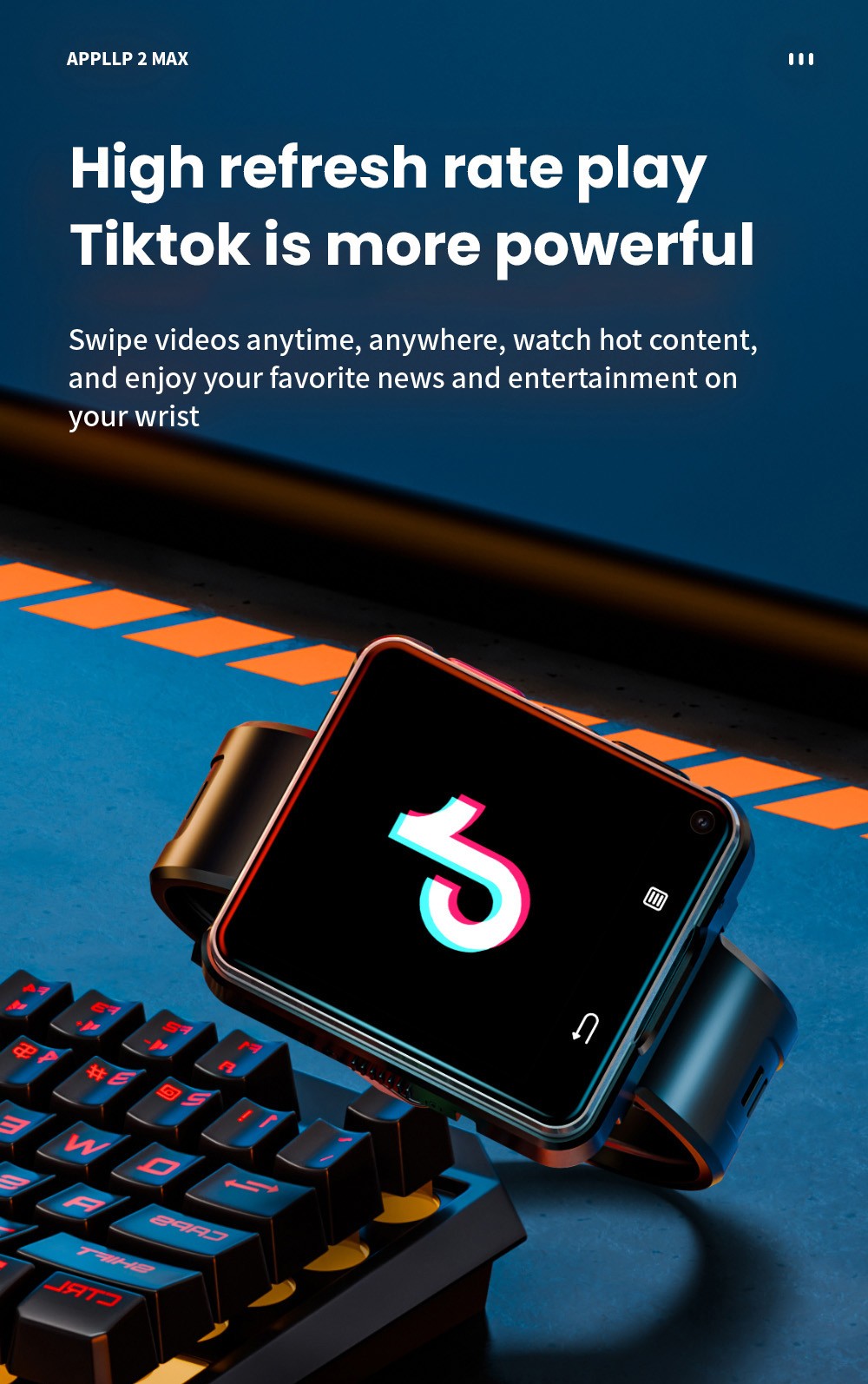 LOKMAT APPLLP 2 MAX Abnehmbare Smartwatch, 4 GB RAM, 64 GB ROM, 2,64-Zoll-Bildschirm, Android 11, unterst&uuml;tzt 4G/5G-SIM, Bluetooth-Verbindung, GPS-Ortung, 1200-mAh-Akku