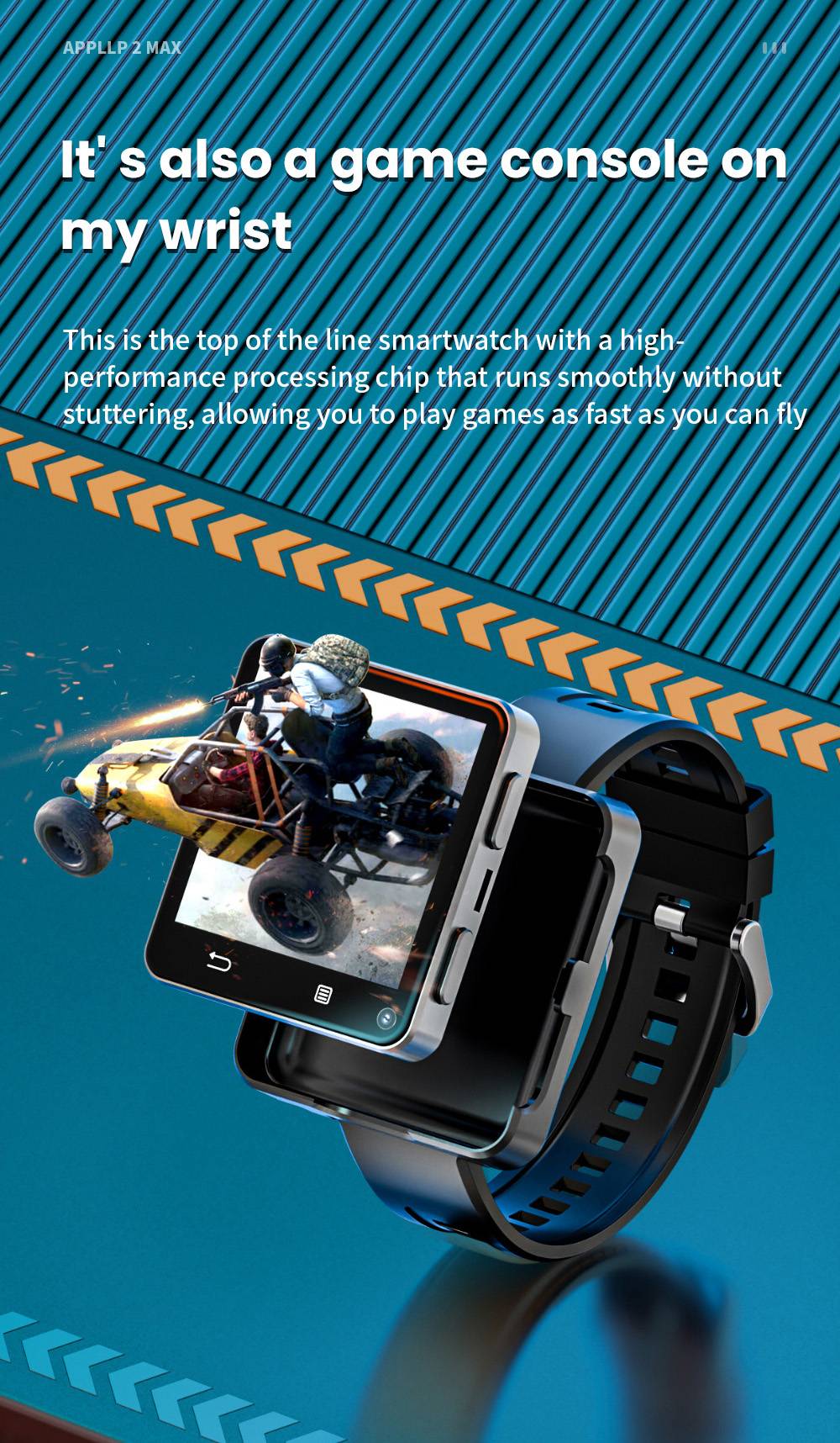 LOKMAT APPLLP 2 MAX Abnehmbare Smartwatch, 4 GB RAM, 64 GB ROM, 2,64-Zoll-Bildschirm, Android 11, unterst&uuml;tzt 4G/5G-SIM, Bluetooth-Verbindung, GPS-Ortung, 1200-mAh-Akku