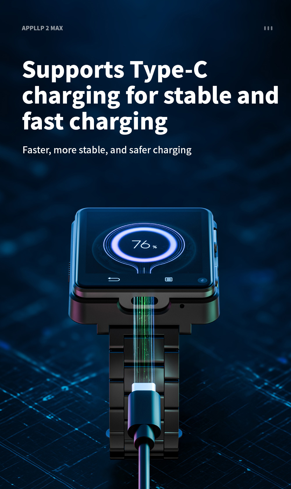 LOKMAT APPLLP 2 MAX Abnehmbare Smartwatch, 4 GB RAM, 64 GB ROM, 2,64-Zoll-Bildschirm, Android 11, unterst&uuml;tzt 4G/5G-SIM, Bluetooth-Verbindung, GPS-Ortung, 1200-mAh-Akku