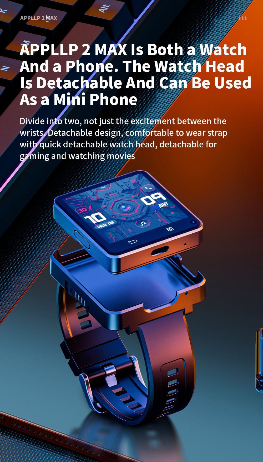 LOKMAT APPLLP 2 MAX Detachable Smartwatch, 4GB RAM 64GB ROM, 2.64-inch Screen, Android 11, Support 4G/5G SIM, Bluetooth Connection, GPS Positioning, 1200mAh Battery