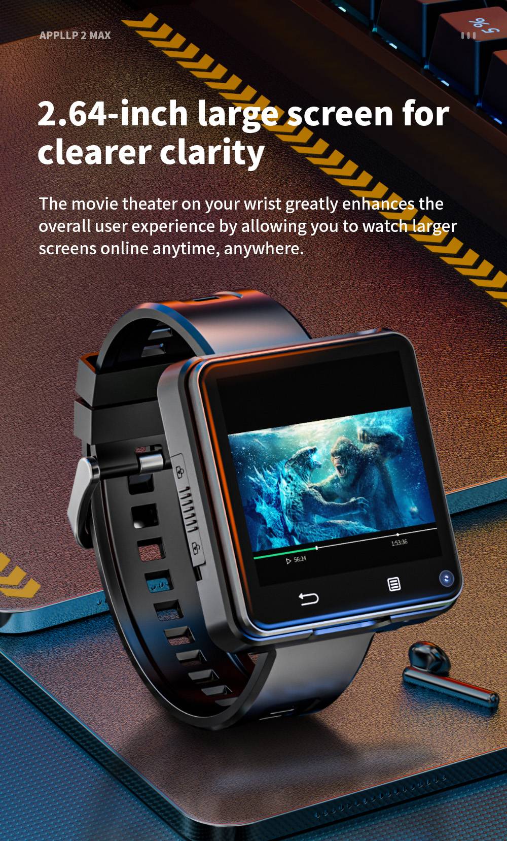 LOKMAT APPLLP 2 MAX Detachable Smartwatch, 4GB RAM 64GB ROM, 2.64-inch Screen, Android 11, Support 4G/5G SIM, Bluetooth Connection, GPS Positioning, 1200mAh Battery