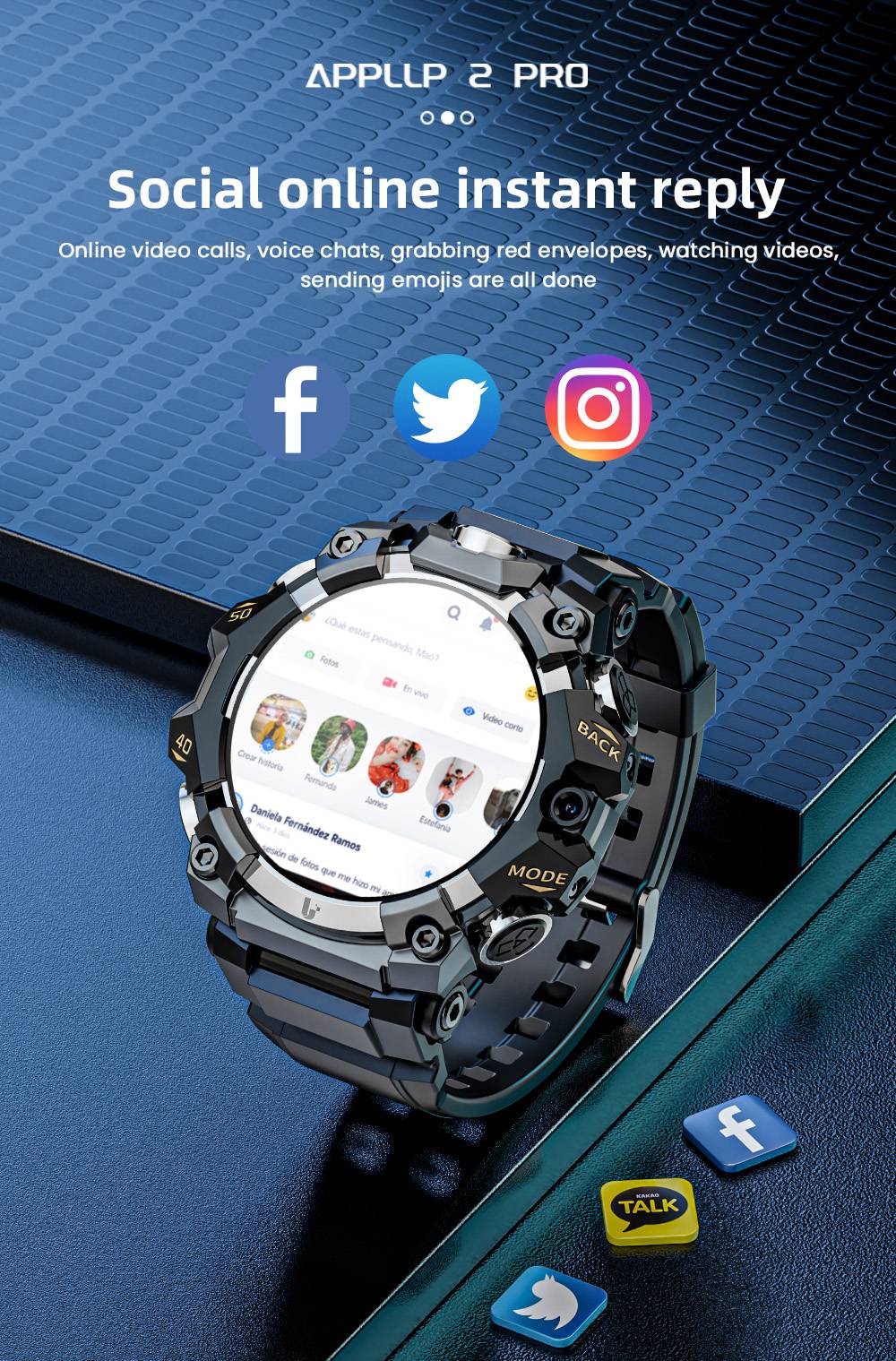 LOKMAT APPLLP 2 Pro Smartwatch, 1,508 Zoll AMOLED-Display, unterst&uuml;tzt 5G LTE, Dual-Kamera, Gesichtserkennung, Gesundheitsdaten&uuml;berwachung &ndash; Rot, 4 GB + 64 GB