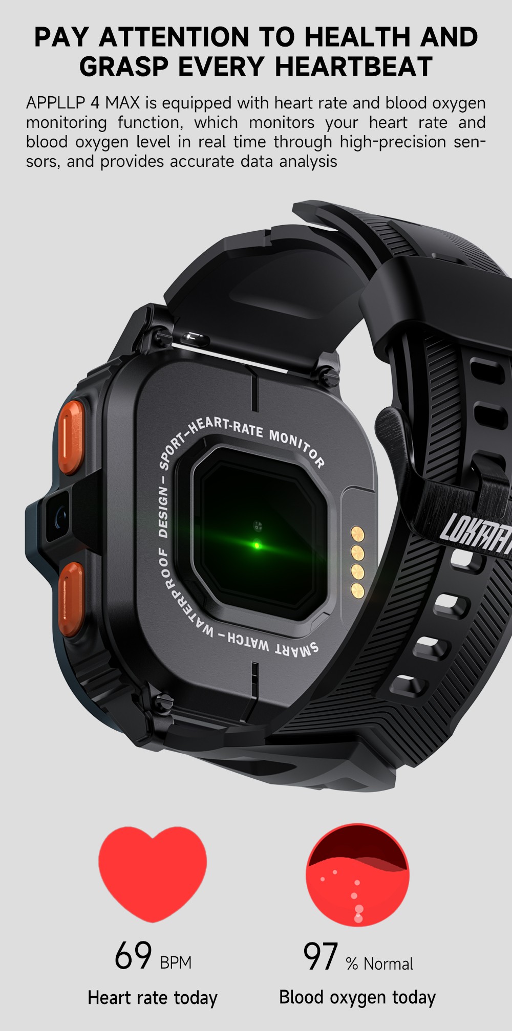 LOKMAT APPLLP 4 MAX Smartwatch, 2,02 Zoll 320*386 TFT-Bildschirm, 2 GB RAM 16 GB ROM, Dual-Kamera, GPS-Ortung, 800 mAh Akku, 4G-Anrufe