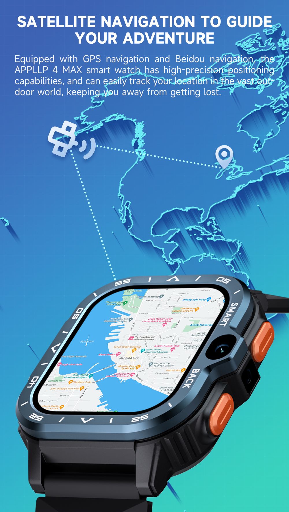 LOKMAT APPLLP 4 MAX Smartwatch, 2,02 Zoll 320*386 TFT-Bildschirm, 2 GB RAM 16 GB ROM, Dual-Kamera, GPS-Ortung, 800 mAh Akku, 4G-Anrufe