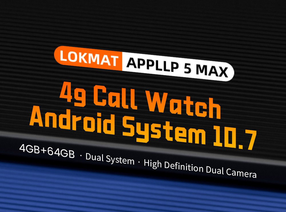 LOKMAT APPLLP 5 MAX Smartwatch, 2.4-inch HD Screen, Android 10.7, 1500mAh Battery, 4G Calling, Dual Cameras, 4GB+64GB, Heart Rate Blood Oxygen Monitoring