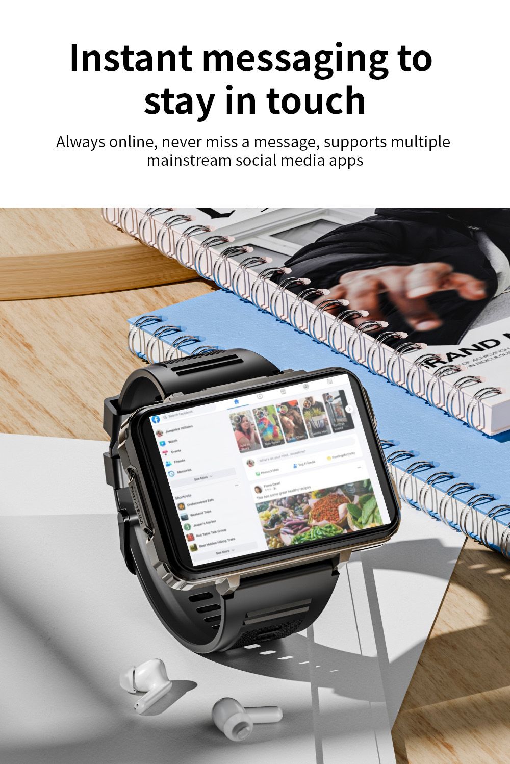 LOKMAT APPLLP 5 MAX Smartwatch, 2.4-inch HD Screen, Android 10.7, 1500mAh Battery, 4G Calling, Dual Cameras, 4GB+64GB, Heart Rate Blood Oxygen Monitoring