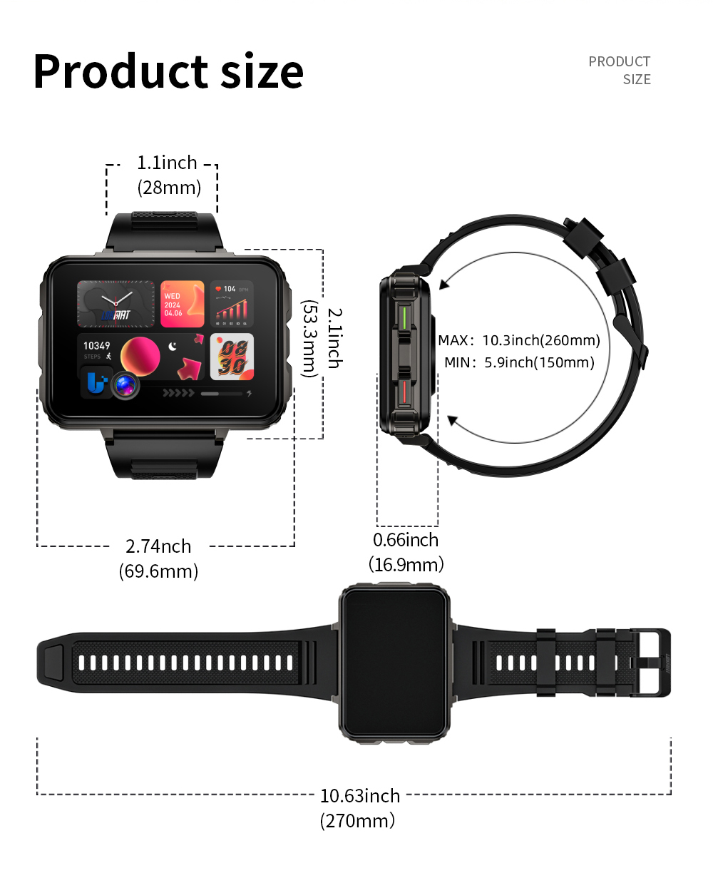 LOKMAT APPLLP 5 MAX Smartwatch, 2.4-inch HD Screen, Android 10.7, 1500mAh Battery, 4G Calling, Dual Cameras, 4GB+64GB, Heart Rate Blood Oxygen Monitoring