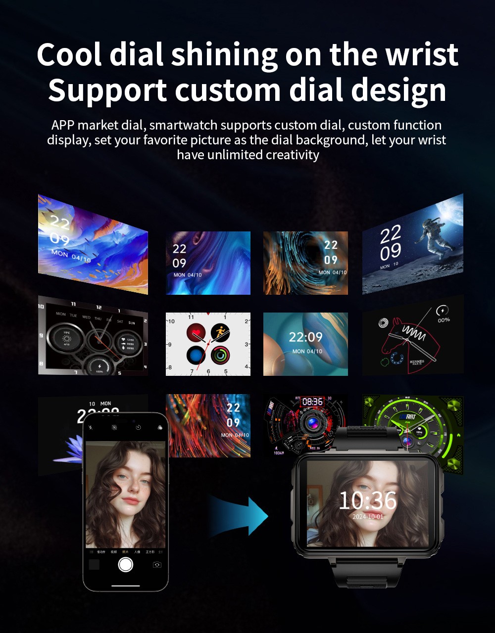 LOKMAT APPLLP 5 MAX Smartwatch, 2,4-Zoll-HD-Display, Android 10.7, 1500-mAh-Akku, 4G-Telefonie, Dual-Kamera, 6 GB RAM + 128 GB interner Speicher, Herzfrequenz- und Blutsauerstoffmessung