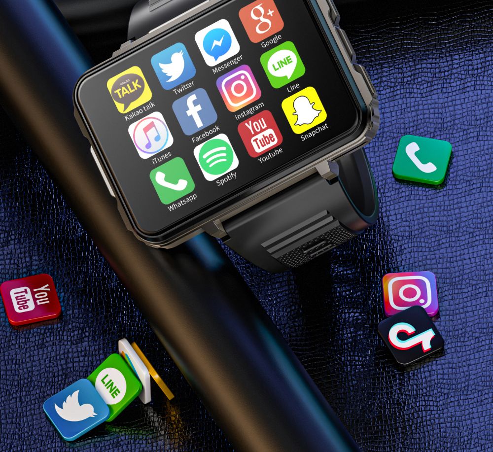 LOKMAT APPLLP 5 MAX Smartwatch, 2,4-Zoll-HD-Display, Android 10.7, 1500-mAh-Akku, 4G-Telefonie, Dual-Kamera, 6 GB RAM + 128 GB interner Speicher, Herzfrequenz- und Blutsauerstoffmessung