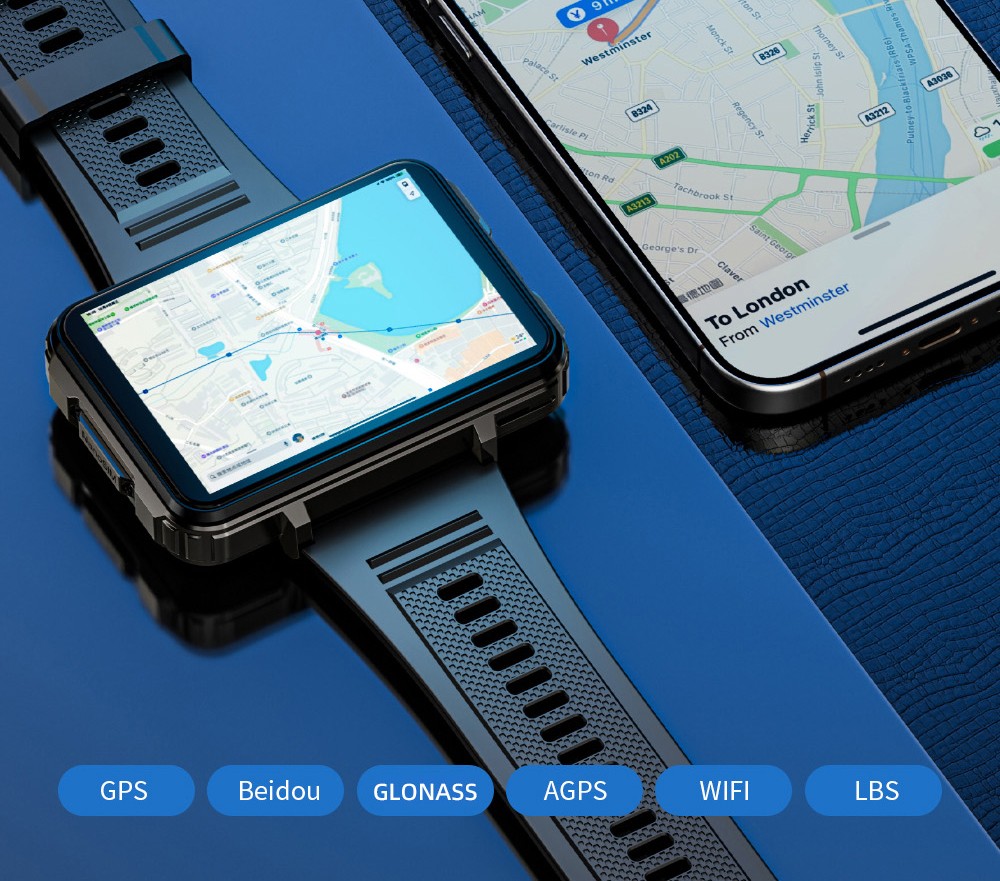 LOKMAT APPLLP 5 MAX Smartwatch, 2,4-Zoll-HD-Display, Android 10.7, 1500-mAh-Akku, 4G-Telefonie, Dual-Kamera, 6 GB RAM + 128 GB interner Speicher, Herzfrequenz- und Blutsauerstoffmessung