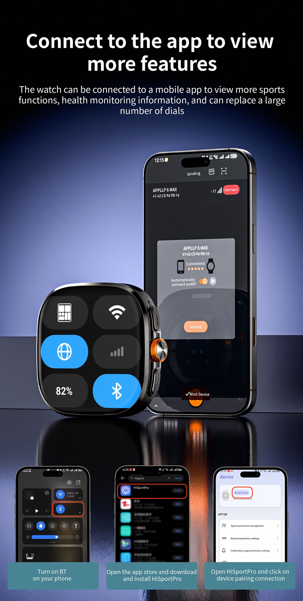 LOKMAT APPLLP 6 MAX Smartwatch, 3 GB RAM, 32 GB ROM, 2,16 Zoll AMOLED-Bildschirm, unterst&uuml;tzt 4G/5G LTE, GPS-Ortung