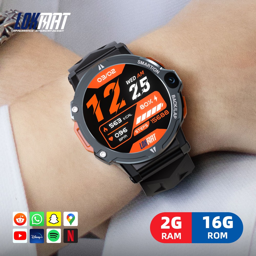LOKMAT APPLLP 6 Pro Smartwatch, 4G-Telefonie, 2 GB RAM, 16 GB ROM, 1,54-Zoll-TFT-Display, Herzfrequenz- und Blutsauerstoffmessung &ndash; Silbernes Zifferblatt