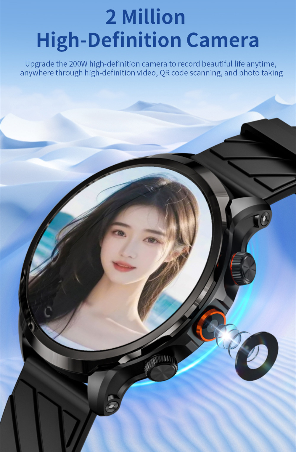 Montre connect&eacute;e LOKMAT APPLLP 8 Pro, Android 8.1, &eacute;cran TFT HD 1,85'', appels 4G, acc&egrave;s NFC, surveillance de la fr&eacute;quence cardiaque et de l'oxyg&egrave;ne sanguin