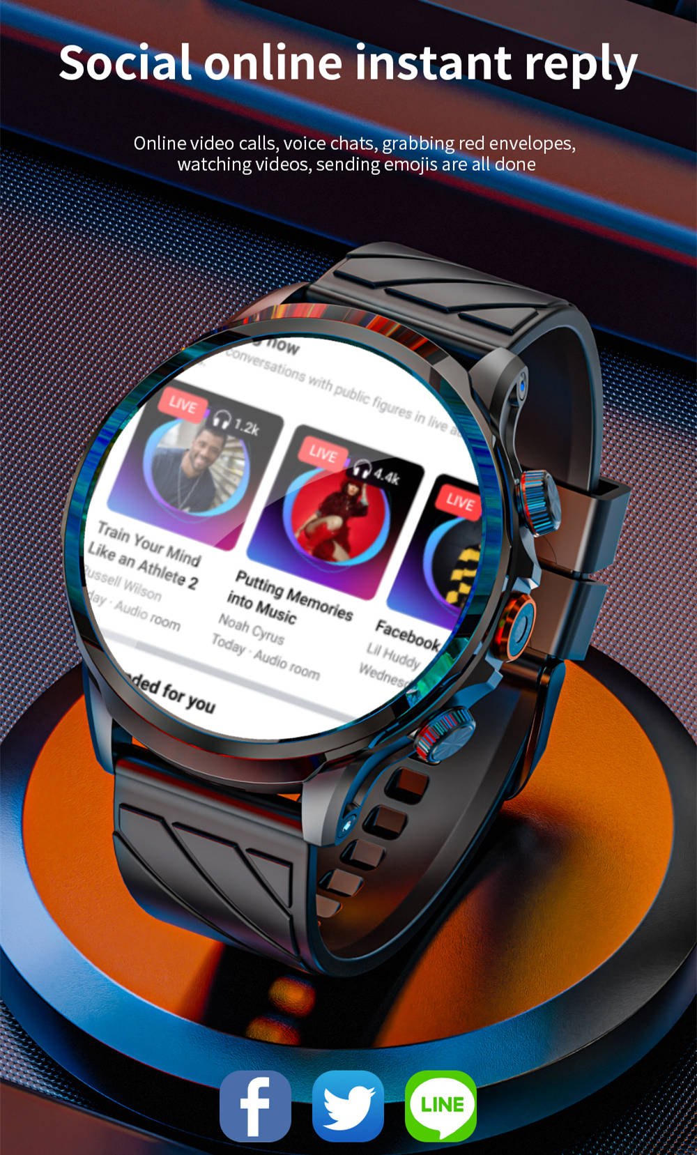 Montre connect&eacute;e LOKMAT APPLLP 8 Pro, Android 8.1, &eacute;cran TFT HD 1,85'', appels 4G, acc&egrave;s NFC, surveillance de la fr&eacute;quence cardiaque et de l'oxyg&egrave;ne sanguin