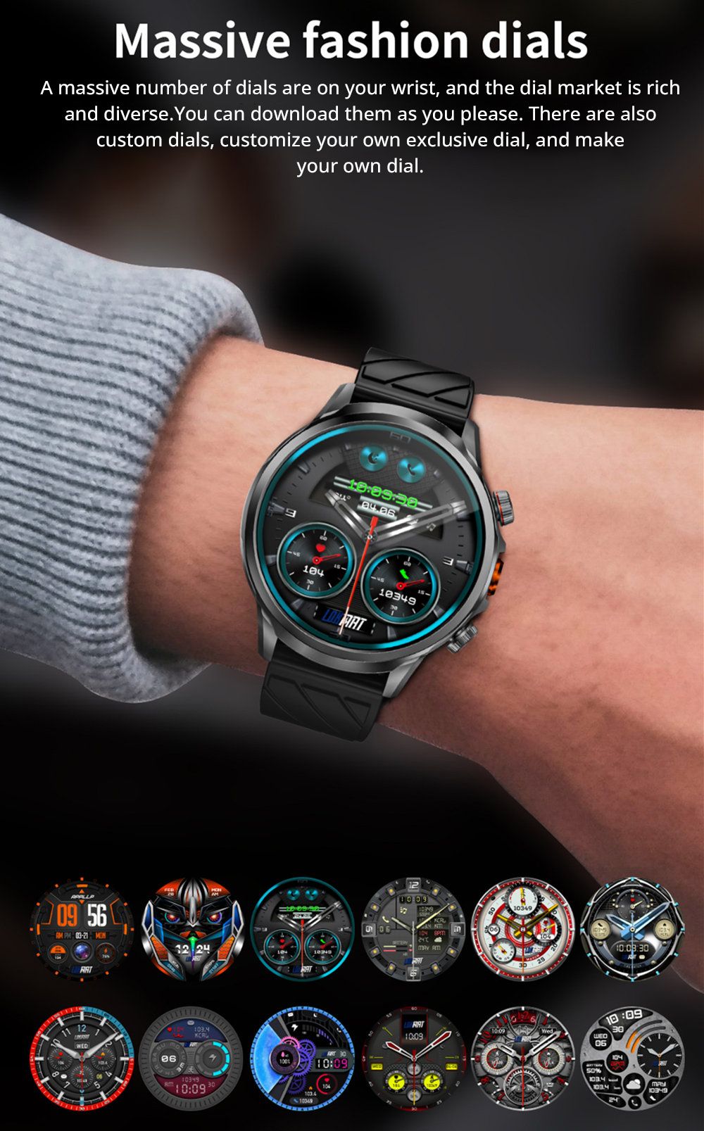 Montre connect&eacute;e LOKMAT APPLLP 8 Pro, Android 8.1, &eacute;cran TFT HD 1,85'', appels 4G, acc&egrave;s NFC, surveillance de la fr&eacute;quence cardiaque et de l'oxyg&egrave;ne sanguin