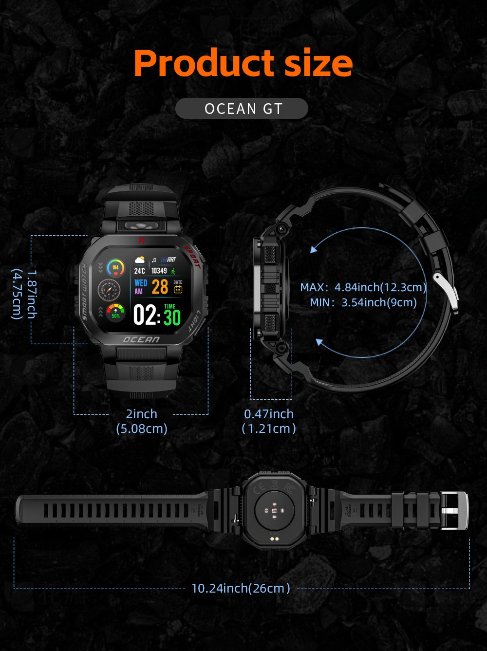 LOKMAT OCEAN GT Smartwatch, 1,75-Zoll-Display, Taschenlampe & Kompass, KI-Sprachassistent, Bluetooth-Anrufe, wasserdicht bis 3 ATM, Gesundheits&uuml;berwachung, &uuml;ber 100 Sportmodi &ndash; Gold