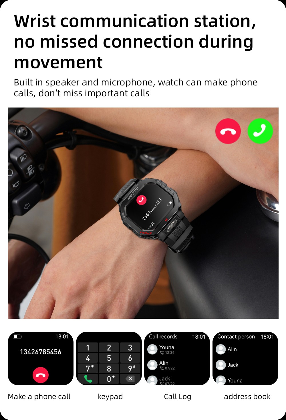 LOKMAT OCEAN GT Smartwatch, 1,75-Zoll-Display, Taschenlampe & Kompass, KI-Sprachassistent, Bluetooth-Anrufe, wasserdicht bis 3 ATM, Gesundheits&uuml;berwachung, &uuml;ber 100 Sportmodi &ndash; Gold