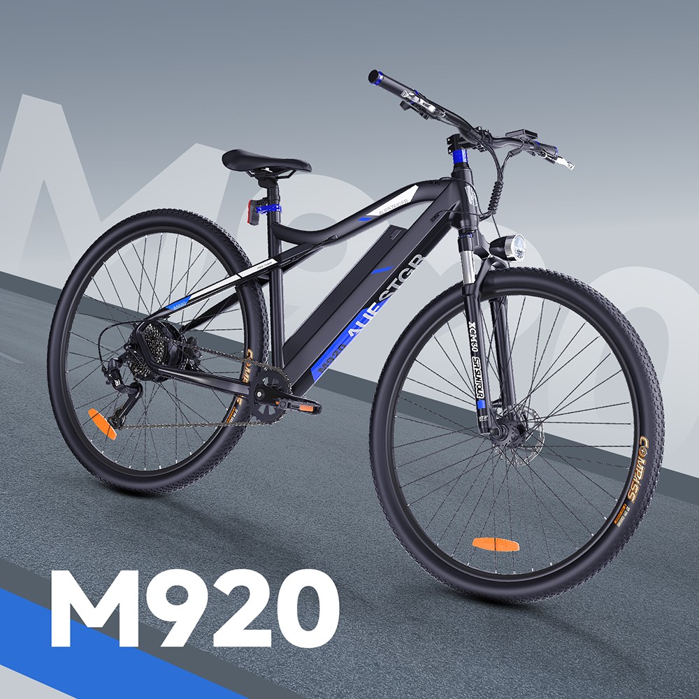 Elektrobicykel M920, 250W motor, 36V 13Ah batéria, 27.5 palcové pneumatiky, max. rýchlosť 25 km/h, dojazd 60 km, predné & zadné mechanické kotúčové brzdy, 9 rýchlostí - modrá