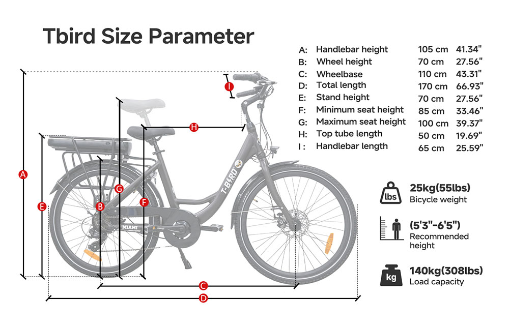 Elektrický bicykel Miami-26, 250W motor, 36V 14.4Ah batéria, 26*1.95 palcové pneumatiky, max. rýchlosť 25km/h, dojazd 45km, predné & zadné mechanické kotúčové brzdy, Shimano 7 rýchlostí - čierna