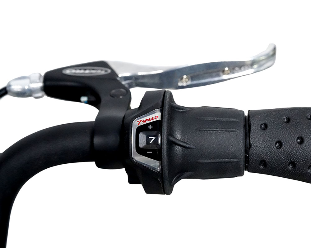 Elektrický bicykel Miami-26, 250W motor, 36V 14,4Ah batéria, 26*1.95 palcové pneumatiky, max. rýchlosť 25km/h, dojazd 45km, predné & zadné mechanické kotúčové brzdy, Shimano 7 rýchlostí - modrý