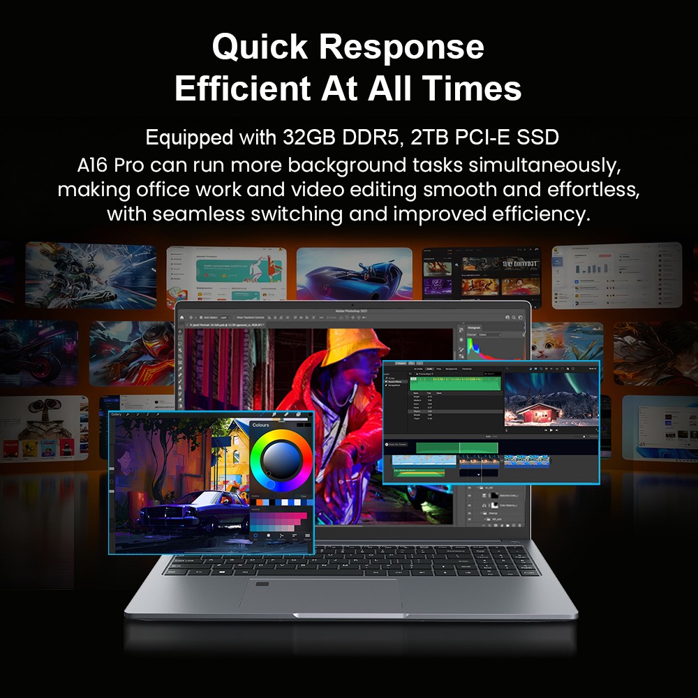 Ninkear A16 Pro Laptop, 16 inch 2560*1600 120Hz IPS Screen, AMD Ryzen 7 8745HS 8 Cores Max 4.9GHz, 32GB RAM 2TB SSD, WiFi 6 Bluetooth 5.2, 5050mAh Battery, Fingerprint Unlock, 1*HDMI, 2*Type-C, 2*USB3.0, 1*Micro SD, 1*RJ45, 1* Audio Jack