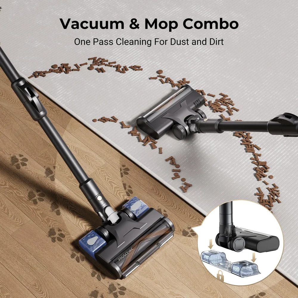 Proscenic P20 OnePass Cordless Vacuum Cleaner, 70000Pa Suction, 70-Min Runtime, 680W Brushless Motor, 180&deg; Bendable Tube, Wet & Dry Cleaning with Extra Water Tank