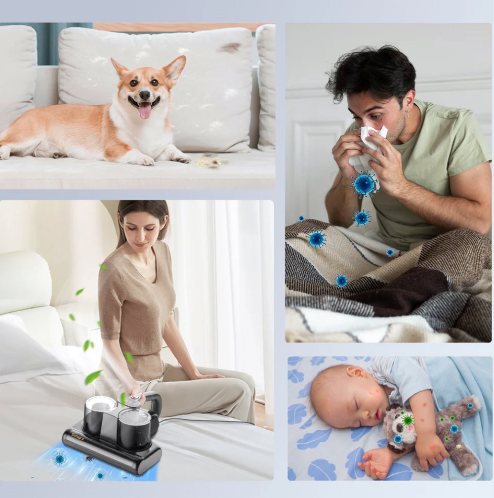 Aspirateur anti-acariens intelligent &agrave; double godet Solayce BV200, puissance 500 W, aspiration 16&nbsp;000 Pa, capacit&eacute; 0,6 L, air chaud 60 &deg;C, lumi&egrave;re UV et filtration HEPA