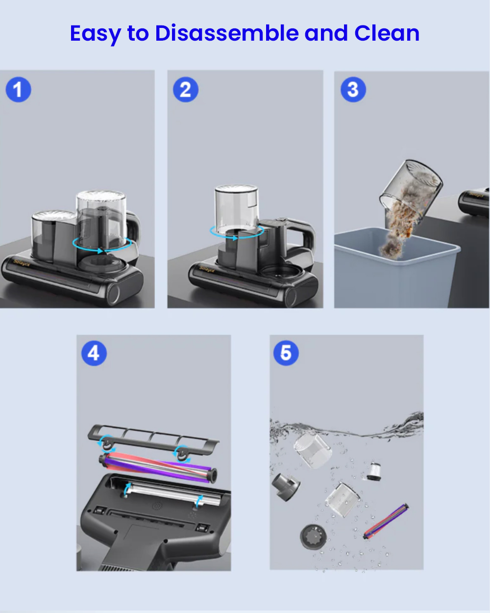 Aspirateur anti-acariens intelligent &agrave; double godet Solayce BV200, puissance 500 W, aspiration 16&nbsp;000 Pa, capacit&eacute; 0,6 L, air chaud 60 &deg;C, lumi&egrave;re UV et filtration HEPA