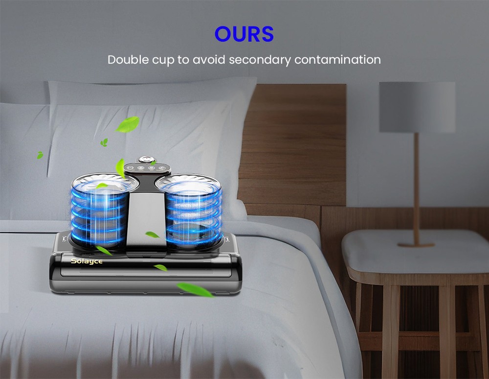 Aspirateur anti-acariens intelligent &agrave; double godet Solayce BV200, puissance 500 W, aspiration 16&nbsp;000 Pa, capacit&eacute; 0,6 L, air chaud 60 &deg;C, lumi&egrave;re UV et filtration HEPA