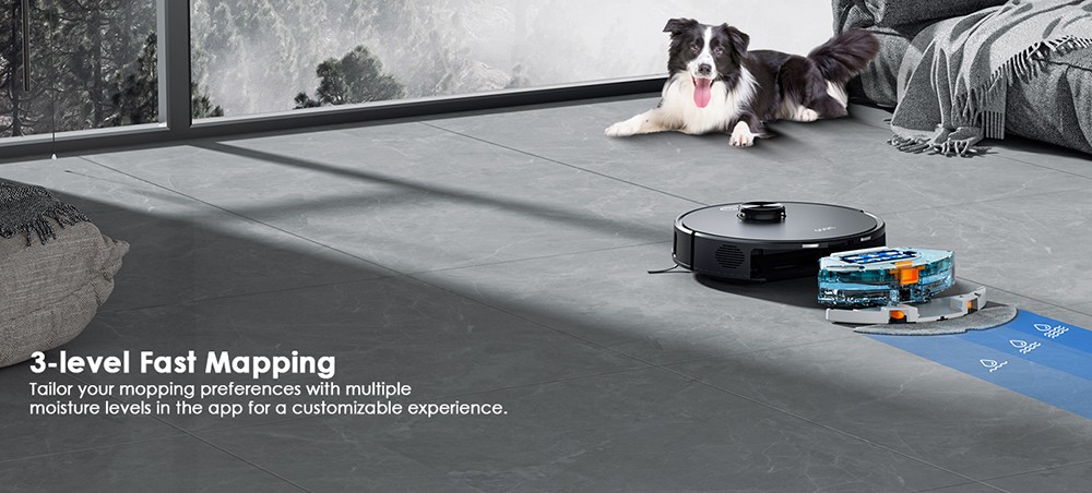 Robotický vysávač Teendow D65S MAX, 70-dňové automatické vysávanie, sanie 6000 Pa, prachová stanica 17 kPa, doba chodu 220 min, prekonávanie prekážok 20 mm, 4-stupňová regulácia výkonu, 250 ml zásobník na prach &; 350 ml nádrž na vodu