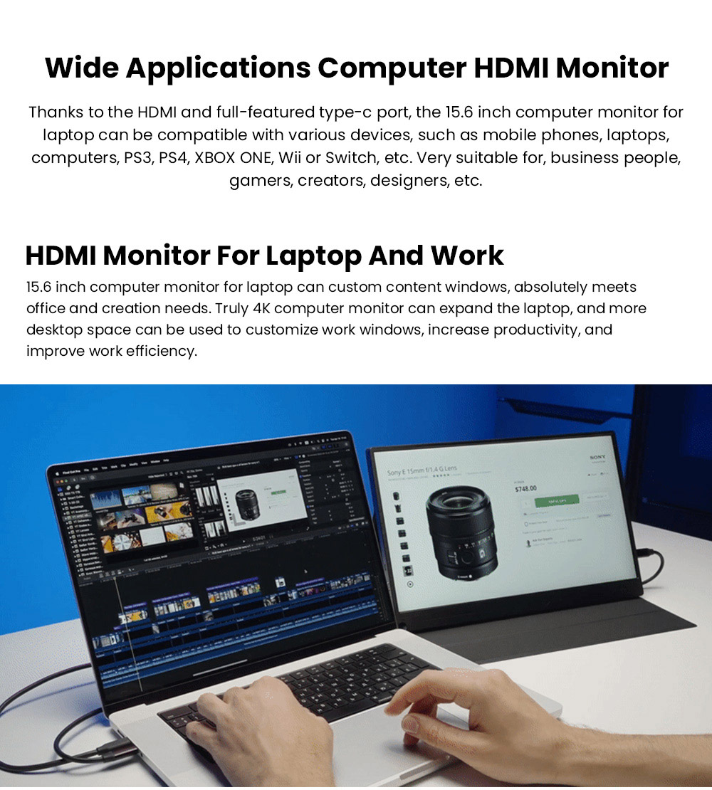 UPERFECT UColor A17 15.6 inch Portable Monitor, 3840*2160 60Hz 16:9 IPS Screen, 178&deg; Viewing Angle, 1000:1 Contrast Ratio, 100% sRGB, 1*Full-Featured Type-C, 1*mini DP, 1*HDMI, 1*USB-A, 1*3.5mm AUX - EU Plug