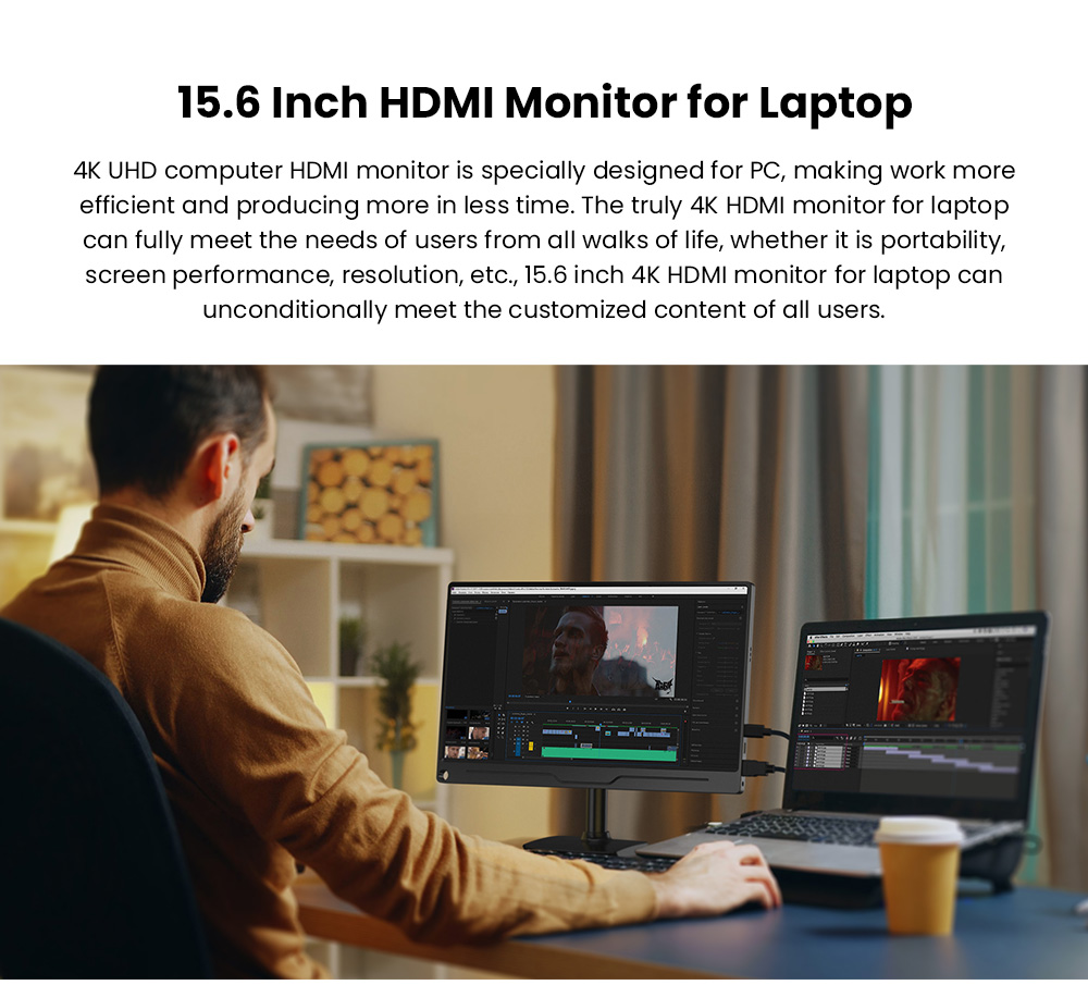 UPERFECT UColor A17 15.6 inch Portable Monitor, 3840*2160 60Hz 16:9 IPS Screen, 178&deg; Viewing Angle, 1000:1 Contrast Ratio, 100% sRGB, 1*Full-Featured Type-C, 1*mini DP, 1*HDMI, 1*USB-A, 1*3.5mm AUX - US Plug