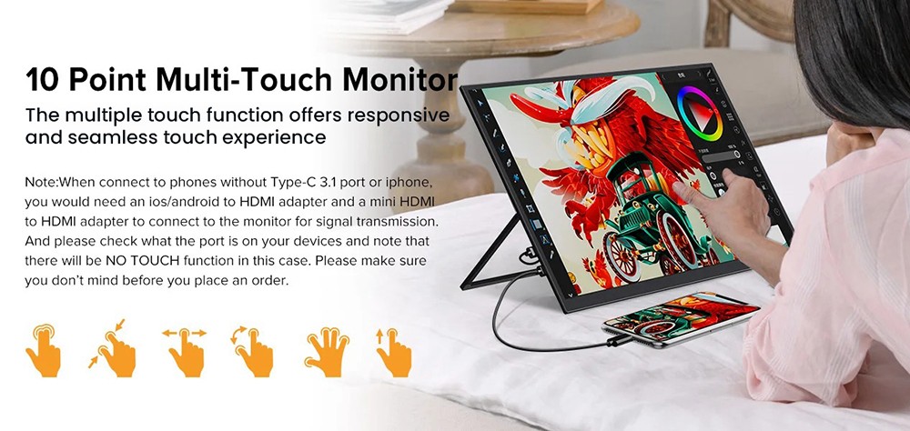 UPERFECT UTouch E6 Pro Portable Gaming Monitor, 18.5 inch 1920*1080 120Hz Touchscreen, 178&deg; Viewing Angle, FreeSync, Built-in Speaker, 2*Full-Featured Type-C, 1*mini HDMI, 1*3.5mm AUX - EU Plug