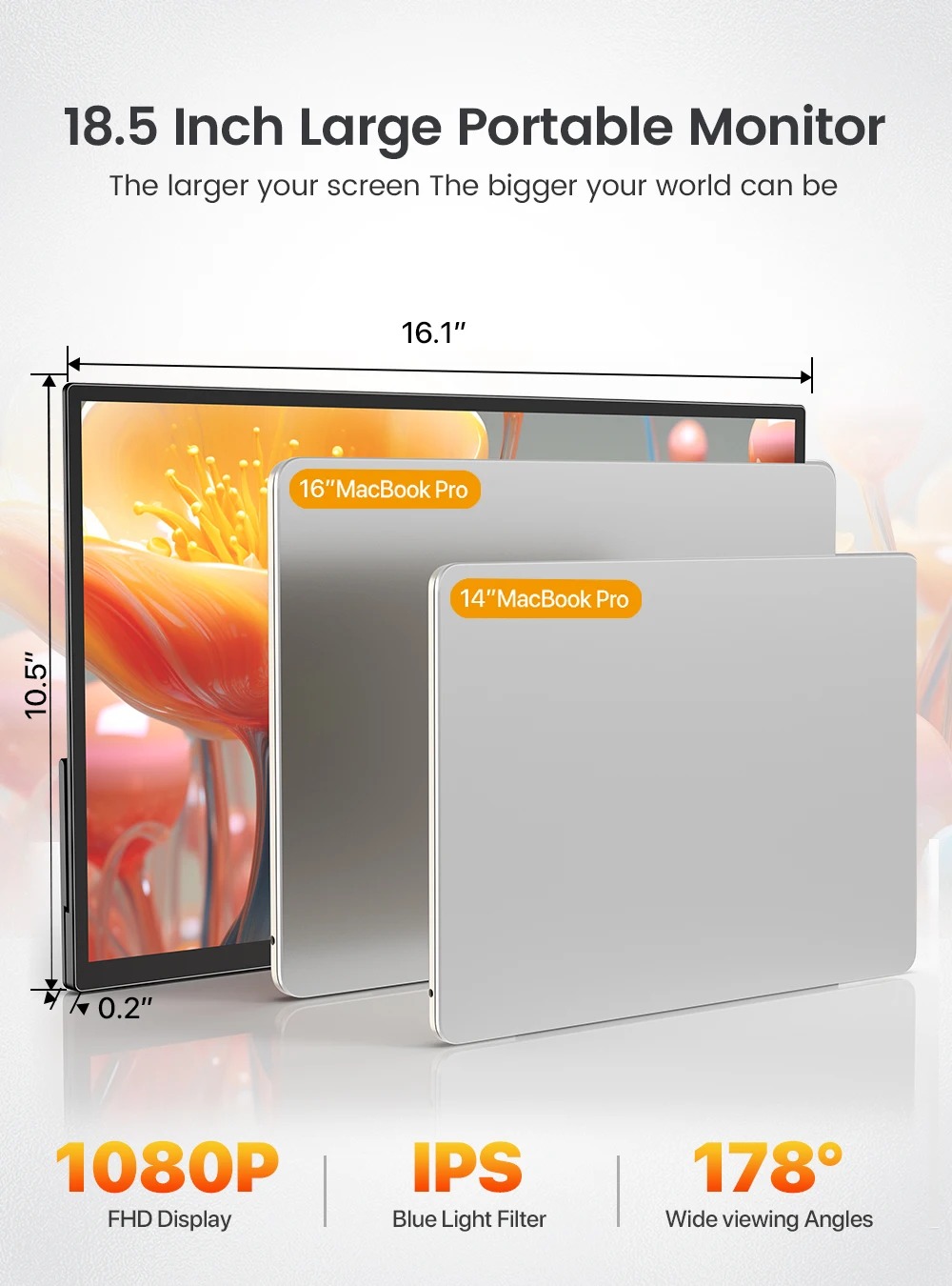 UPERFECT UTouch E6 Pro Portable Gaming Monitor, 18.5 inch 1920*1080 120Hz Touchscreen, 178&deg; Viewing Angle, FreeSync, Built-in Speaker, 2*Full-Featured Type-C, 1*mini HDMI, 1*3.5mm AUX - EU Plug