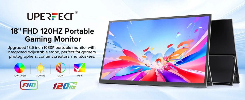 UPERFECT UTouch E6 Pro Portable Gaming Monitor, 18.5 inch 1920*1080 120Hz Touchscreen, 178&deg; Viewing Angle, FreeSync, Built-in Speaker, 2*Full-Featured Type-C, 1*mini HDMI, 1*3.5mm AUX - US Plug