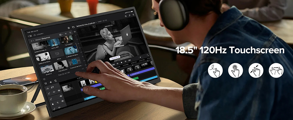 UPERFECT UTouch E6 Pro Portable Gaming Monitor, 18.5 inch 1920*1080 120Hz Touchscreen, 178&deg; Viewing Angle, FreeSync, Built-in Speaker, 2*Full-Featured Type-C, 1*mini HDMI, 1*3.5mm AUX - US Plug